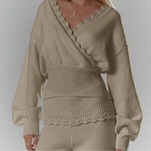 Elegant Beige Wrap Sweater